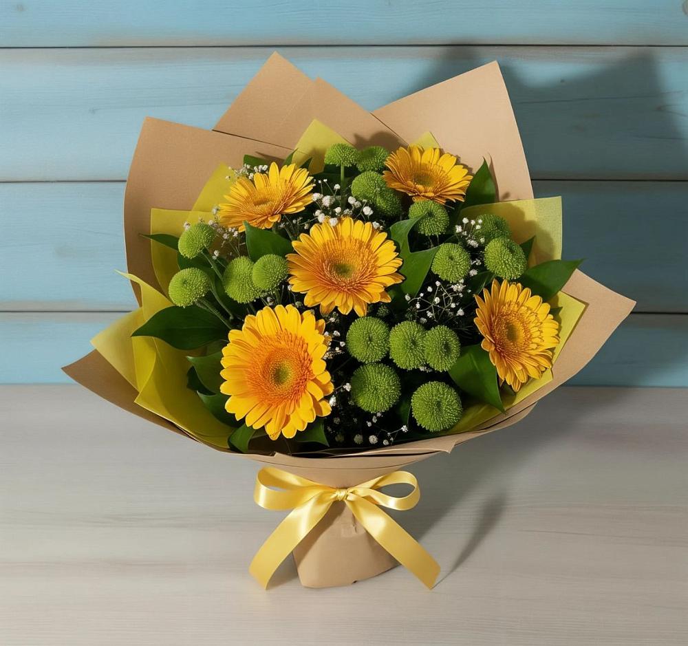 Букет цветов из: Герберы и Хризантемы в Баксане