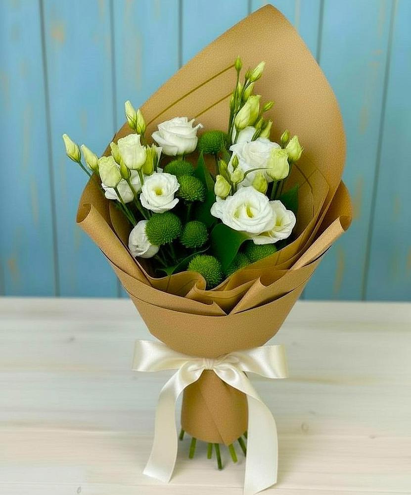 Букет цветов из: Хризантемы и Лизиантусы в Баксане