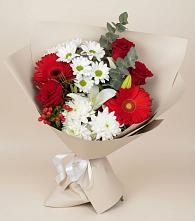 Букет цветов из:  Розы, Хризантемы, Герберы и Лилии в Баксане