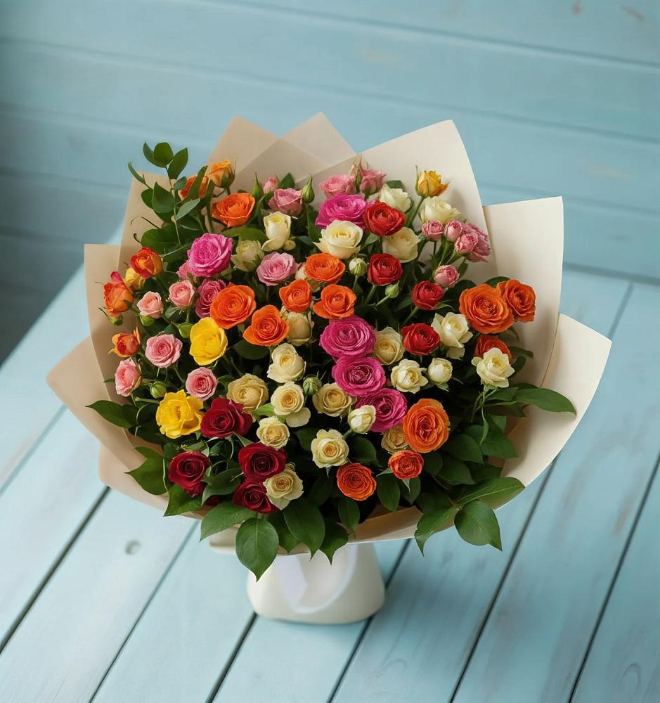 Букет Микс из разноцветных кустовых роз в Баксане