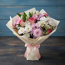 Букет цветов из:  Хризантемы, Альстромерии и Розы #REPLACE_PRED# Баксане