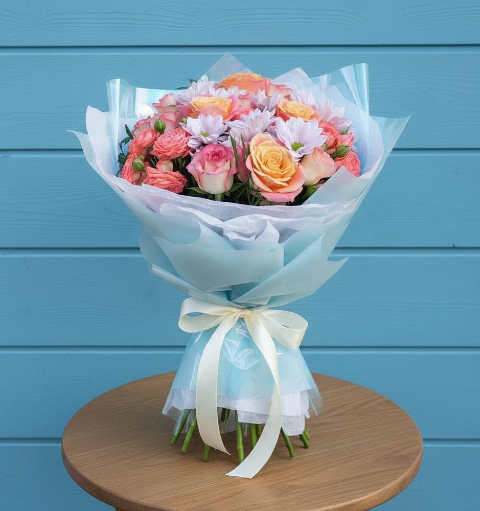 Букет цветов из: Хризантемы и Розы в Баксане