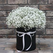Цветочная композиция из Гипсофила в шляпной коробке в Баксане